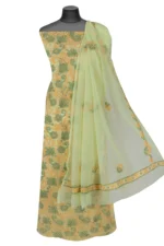 Srajann Hand Embroided Lemon Faux Georgette Lucknowi Chikankari Unstitched Kurta Dupatta Set (SLC1382) - Image 2