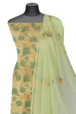Srajann Hand Embroided Lemon Faux Georgette Lucknowi Chikankari Unstitched Kurta Dupatta Set (SLC1382) - Image 3