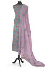 Srajann Hand Embroided Pink Faux Georgette Lucknowi Chikankari Unstitched Kurta Dupatta Set (SLC1366) - Image 3