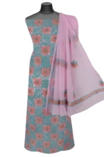 Srajann Hand Embroided Pink Faux Georgette Lucknowi Chikankari Unstitched Kurta Dupatta Set (SLC1366) - Image 2