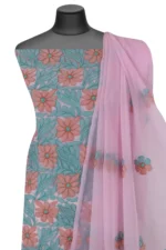 Srajann Hand Embroided Pink Faux Georgette Lucknowi Chikankari Unstitched Kurta Dupatta Set (SLC1366) - Image 6