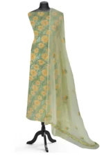 Srajann Hand Embroided Lemon Faux Georgette Lucknowi Chikankari Unstitched Kurta Dupatta Set (SLC1383) - Image 2