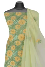 Srajann Hand Embroided Lemon Faux Georgette Lucknowi Chikankari Unstitched Kurta Dupatta Set (SLC1383) - Image 6