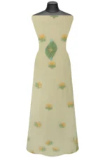 Srajann Hand Embroided Lemon Faux Georgette Lucknowi Chikankari Unstitched Kurta Dupatta Set (SLC1383) - Image 7