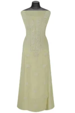 Srajann Hand Embroided Lemon Mul Chanderi Lucknowi Chikankari Unstitched Kurta Dupatta Set (SLC1602) - Image 5