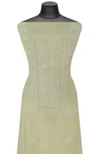 Srajann Hand Embroided Lemon Mul Chanderi Lucknowi Chikankari Unstitched Kurta Dupatta Set (SLC1602) - Image 4