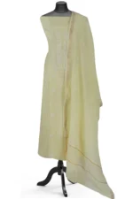Srajann Hand Embroided Lemon Mul Chanderi Lucknowi Chikankari Unstitched Kurta Dupatta Set (SLC1602) - Image 2