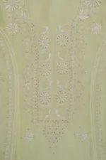 Srajann Hand Embroided Lemon Mul Chanderi Lucknowi Chikankari Unstitched Kurta Dupatta Set (SLC1602) - Image 7
