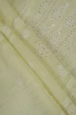 Srajann Hand Embroided Lemon Mul Chanderi Lucknowi Chikankari Unstitched Kurta Dupatta Set (SLC1602) - Image 10
