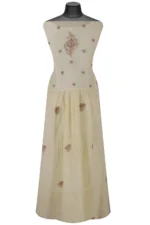 Srajann Hand Embroided Beige Mul Chanderi Lucknowi Chikankari Unstitched Kurta Dupatta Set (SLC1603) - Image 6