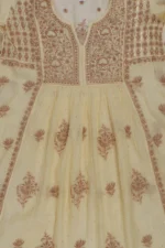 Srajann Hand Embroided Beige Mul Chanderi Lucknowi Chikankari Unstitched Kurta Dupatta Set (SLC1603) - Image 8