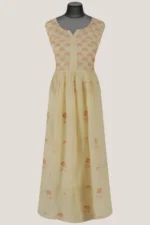 Srajann Hand Embroided Fawn Mul Chanderi Lucknowi Chikankari Unstitched Kurta Dupatta Set (SLC1605) - Image 2