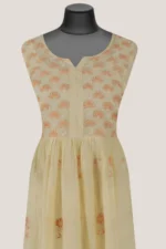 Srajann Hand Embroided Fawn Mul Chanderi Lucknowi Chikankari Unstitched Kurta Dupatta Set (SLC1605) - Image 3