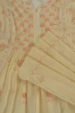Srajann Hand Embroided Fawn Mul Chanderi Lucknowi Chikankari Unstitched Kurta Dupatta Set (SLC1605) - Image 8