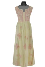 Srajann Hand Embroided Lemon Mul Chanderi Lucknowi Chikankari Unstitched Kurta Dupatta Set (SLC1607) - Image 4