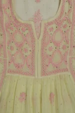 Srajann Hand Embroided Lemon Mul Chanderi Lucknowi Chikankari Unstitched Kurta Dupatta Set (SLC1607) - Image 6