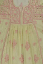 Srajann Hand Embroided Lemon Mul Chanderi Lucknowi Chikankari Unstitched Kurta Dupatta Set (SLC1607) - Image 7