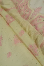 Srajann Hand Embroided Lemon Mul Chanderi Lucknowi Chikankari Unstitched Kurta Dupatta Set (SLC1607) - Image 9