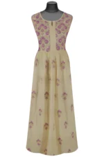 Srajann Hand Embroided Cream Mul Chanderi Lucknowi Chikankari Unstitched Kurta Dupatta Set (SLC1608) - Image 4