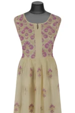 Srajann Hand Embroided Cream Mul Chanderi Lucknowi Chikankari Unstitched Kurta Dupatta Set (SLC1608) - Image 3