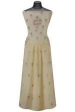 Srajann Hand Embroided Cream Mul Chanderi Lucknowi Chikankari Unstitched Kurta Dupatta Set (SLC1608) - Image 6