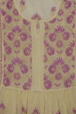 Srajann Hand Embroided Cream Mul Chanderi Lucknowi Chikankari Unstitched Kurta Dupatta Set (SLC1608) - Image 7