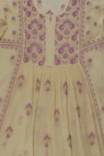 Srajann Hand Embroided Cream Mul Chanderi Lucknowi Chikankari Unstitched Kurta Dupatta Set (SLC1608) - Image 8