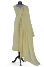 Srajann Hand Embroided Lemon Mul Chanderi Lucknowi Chikankari Unstitched Kurta Dupatta Set (SLC1609) - Image 2