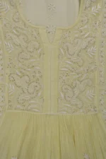 Srajann Hand Embroided Lemon Mul Chanderi Lucknowi Chikankari Unstitched Kurta Dupatta Set (SLC1609) - Image 7