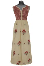 Srajann Hand Embroided Cream Mul Chanderi Lucknowi Chikankari Unstitched Kurta Dupatta Set (SLC1611) - Image 4