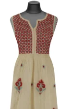 Srajann Hand Embroided Cream Mul Chanderi Lucknowi Chikankari Unstitched Kurta Dupatta Set (SLC1611) - Image 3