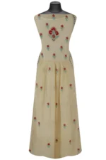 Srajann Hand Embroided Cream Mul Chanderi Lucknowi Chikankari Unstitched Kurta Dupatta Set (SLC1611) - Image 6