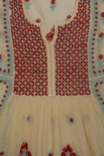 Srajann Hand Embroided Cream Mul Chanderi Lucknowi Chikankari Unstitched Kurta Dupatta Set (SLC1611) - Image 7