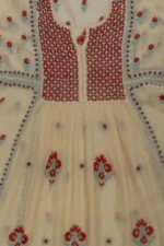 Srajann Hand Embroided Cream Mul Chanderi Lucknowi Chikankari Unstitched Kurta Dupatta Set (SLC1611) - Image 8