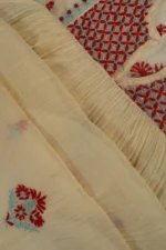 Srajann Hand Embroided Cream Mul Chanderi Lucknowi Chikankari Unstitched Kurta Dupatta Set (SLC1611) - Image 10