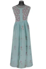 Srajann Hand Embroided Blue Mul Chanderi Lucknowi Chikankari Unstitched Kurta Dupatta Set (SLC1614) - Image 4