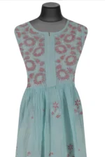 Srajann Hand Embroided Blue Mul Chanderi Lucknowi Chikankari Unstitched Kurta Dupatta Set (SLC1614) - Image 3