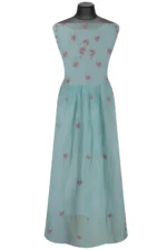 Srajann Hand Embroided Blue Mul Chanderi Lucknowi Chikankari Unstitched Kurta Dupatta Set (SLC1614) - Image 6