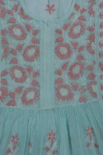 Srajann Hand Embroided Blue Mul Chanderi Lucknowi Chikankari Unstitched Kurta Dupatta Set (SLC1614) - Image 8