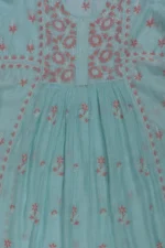 Srajann Hand Embroided Blue Mul Chanderi Lucknowi Chikankari Unstitched Kurta Dupatta Set (SLC1614) - Image 7