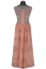 Srajann Hand Embroided Orange Mul Chanderi Lucknowi Chikankari Unstitched Kurta Dupatta Set (SLC1616) - Image 2