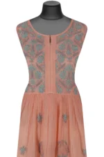 Srajann Hand Embroided Orange Mul Chanderi Lucknowi Chikankari Unstitched Kurta Dupatta Set (SLC1616) - Image 4