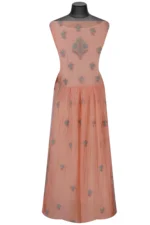 Srajann Hand Embroided Orange Mul Chanderi Lucknowi Chikankari Unstitched Kurta Dupatta Set (SLC1616) - Image 6