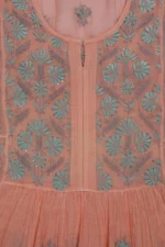 Srajann Hand Embroided Orange Mul Chanderi Lucknowi Chikankari Unstitched Kurta Dupatta Set (SLC1616) - Image 7