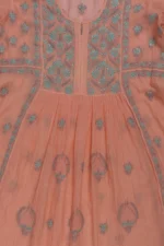 Srajann Hand Embroided Orange Mul Chanderi Lucknowi Chikankari Unstitched Kurta Dupatta Set (SLC1616) - Image 8