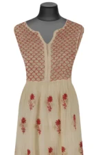 Srajann Hand Embroided Fawn Mul Chanderi Lucknowi Chikankari Unstitched Kurta Dupatta Set (SLC1619) - Image 3