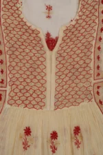 Srajann Hand Embroided Fawn Mul Chanderi Lucknowi Chikankari Unstitched Kurta Dupatta Set (SLC1619) - Image 7