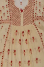 Srajann Hand Embroided Fawn Mul Chanderi Lucknowi Chikankari Unstitched Kurta Dupatta Set (SLC1619) - Image 8