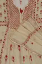 Srajann Hand Embroided Fawn Mul Chanderi Lucknowi Chikankari Unstitched Kurta Dupatta Set