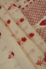 Srajann Hand Embroided Fawn Mul Chanderi Lucknowi Chikankari Unstitched Kurta Dupatta Set (SLC1619) - Image 10